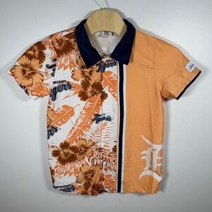 BDG Sports Detroit Tigers Mens Orange Floral Tropical Button Down Shirt Medium